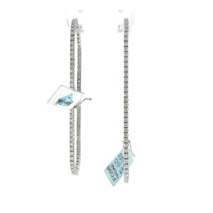 Large Diamond Lined Hoop Earrings in White Gold
