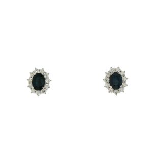 Orecchini a Grappolo con Zaffiro Blu Scuro in Oro Bianco