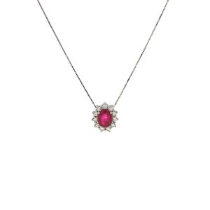 Collana con Pendente Rubino e Diamanti in Oro Bianco