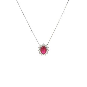 Collana in Oro Bianco con Pendente Rubino a Raggiera