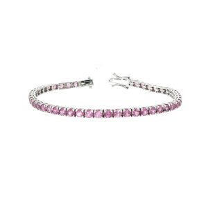 Bracciale Tennis in Oro Bianco con Zaffiri Rosa