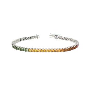 Bracciale Tennis in Oro Bianco con Zaffiri Multicolore